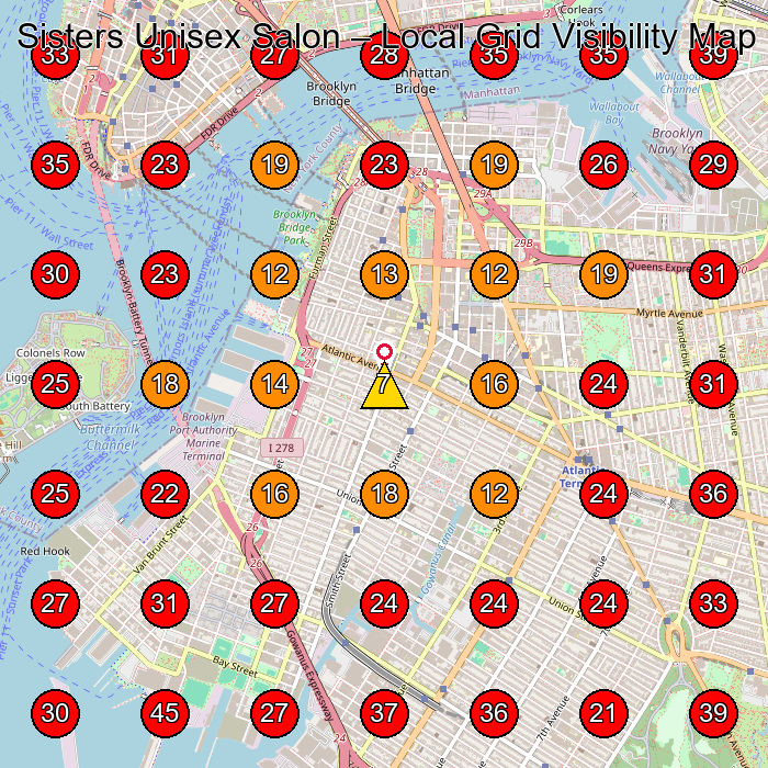 Sisters Unisex Salon GeoGrid visibility map for Parking Garage in Brooklyn